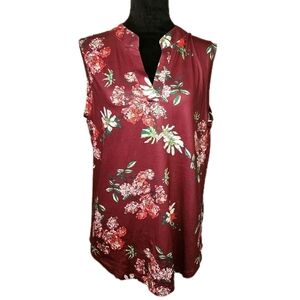 Halife Women's Sleeveless Floral Print V Neck Tunic Shirt Size Large Top